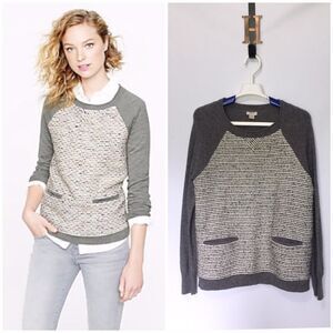 J Crew Small Gray Sweater Tweed Front Merino Wool Graphite Long Sleeve Crew